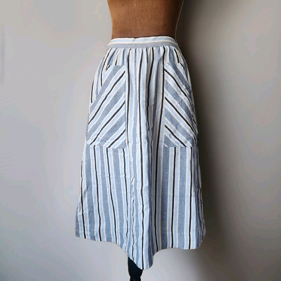 Anthropologie Akemi + Kin Luria Midi Striped Skirt Pockets Retro Size XS Linen - Picture 2 of 8